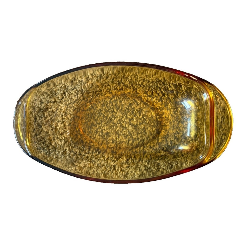 Vtg Amber Glass Oval Baking Dish Casserole 8.5" Unmarked